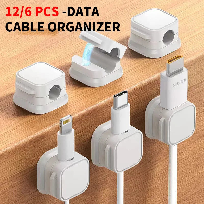 Magnetic Cable Organizer Clips – 12 Pack Rotating Adhesive Desk Cord Holder