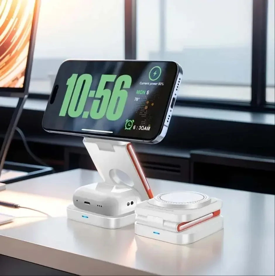 Foldable 3-in-1 Magnetic Wireless Charger – Fast Charging Stand for iPhone, Apple Watch & AirPods