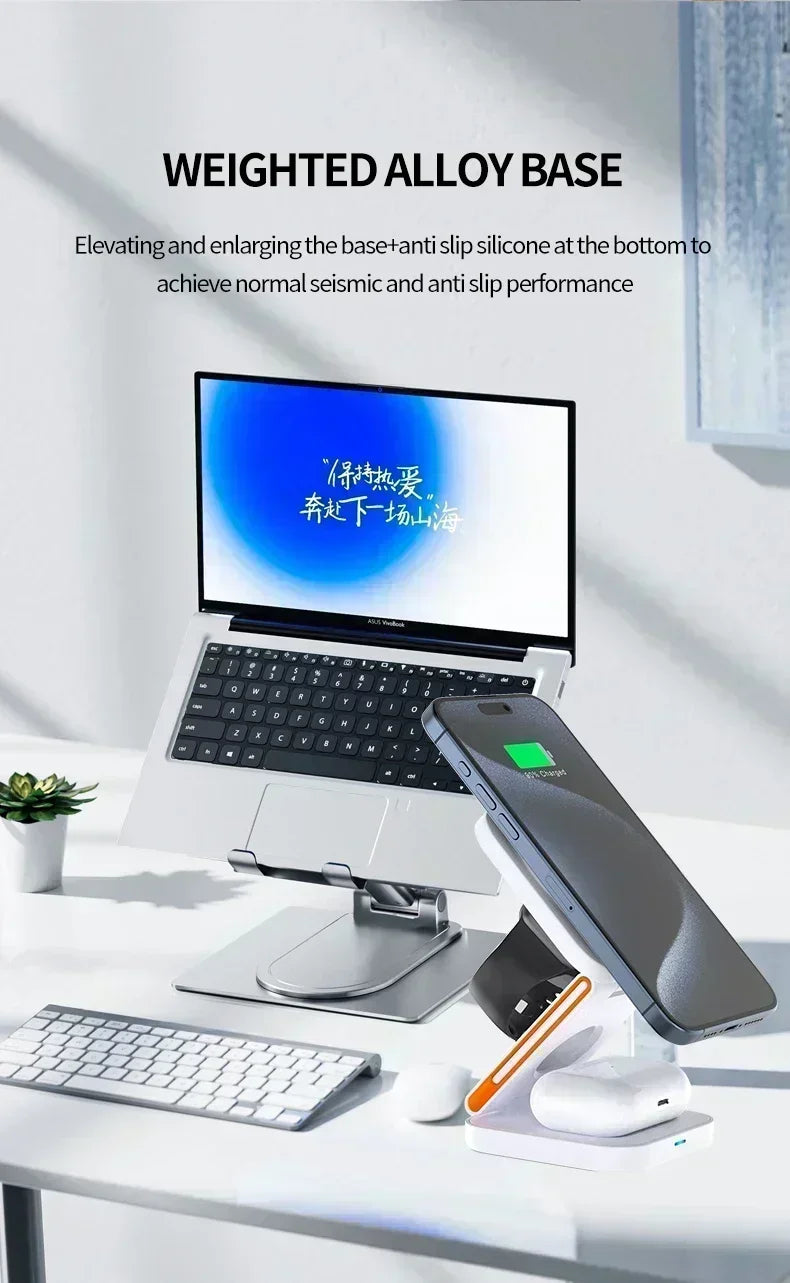 Foldable 3-in-1 Magnetic Wireless Charger – Fast Charging Stand for iPhone, Apple Watch & AirPods