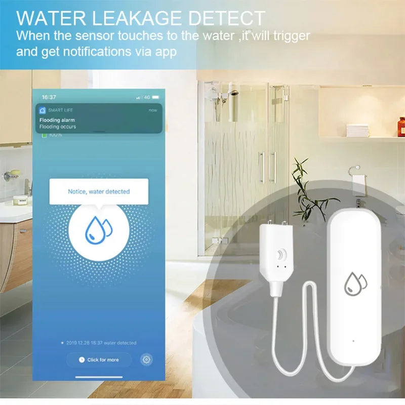 WiFi Smart Water Leak Sensor – Real-Time Flood Alert (Tuya & Smart Life Compatible)