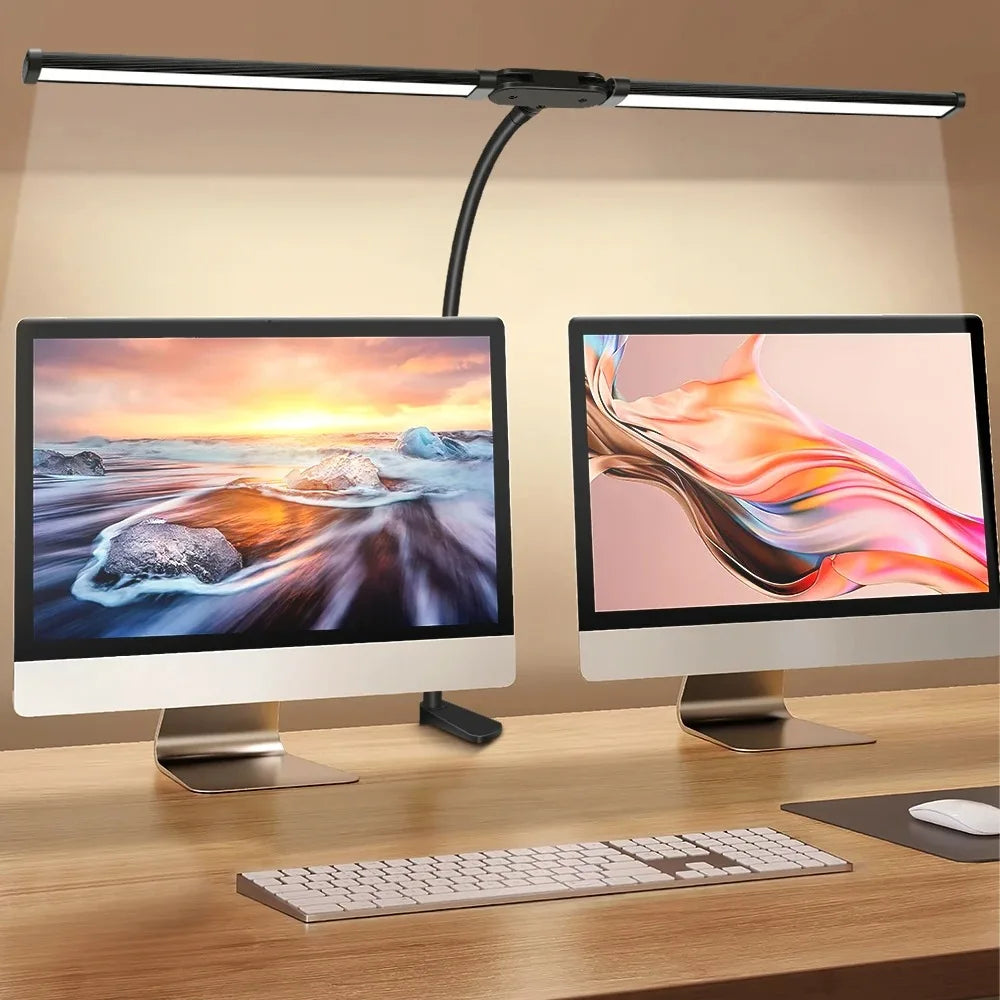 Double-Head LED Desk Lamp – Dimmable Eye-Care Light with 3 Color Modes