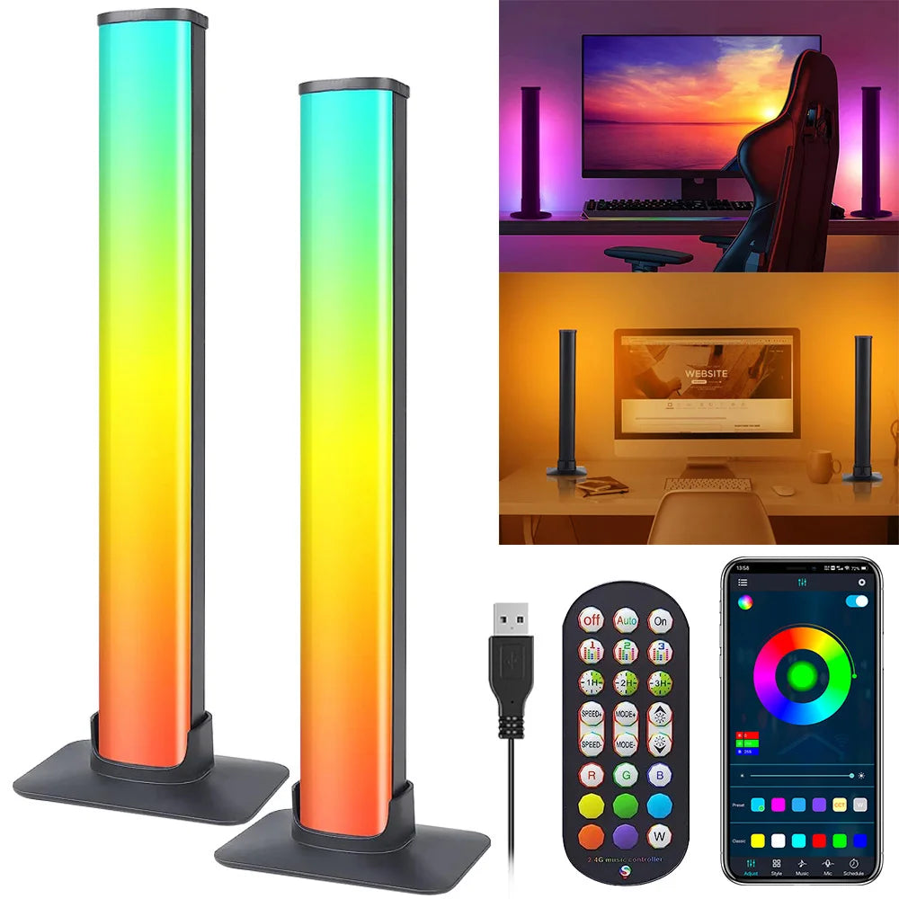 Smart RGB LED Light Bars (2-Pack) – Music Sync Ambient Backlights for TV, Gaming & Home Setup