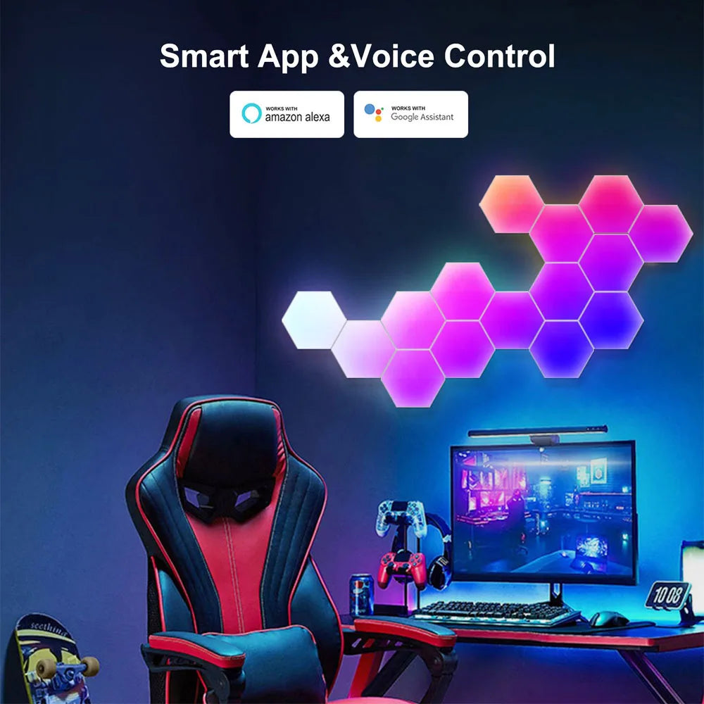 Smart Hexagon LED Wall Panels (6-Pack) – App & Voice Controlled Ambient Lighting