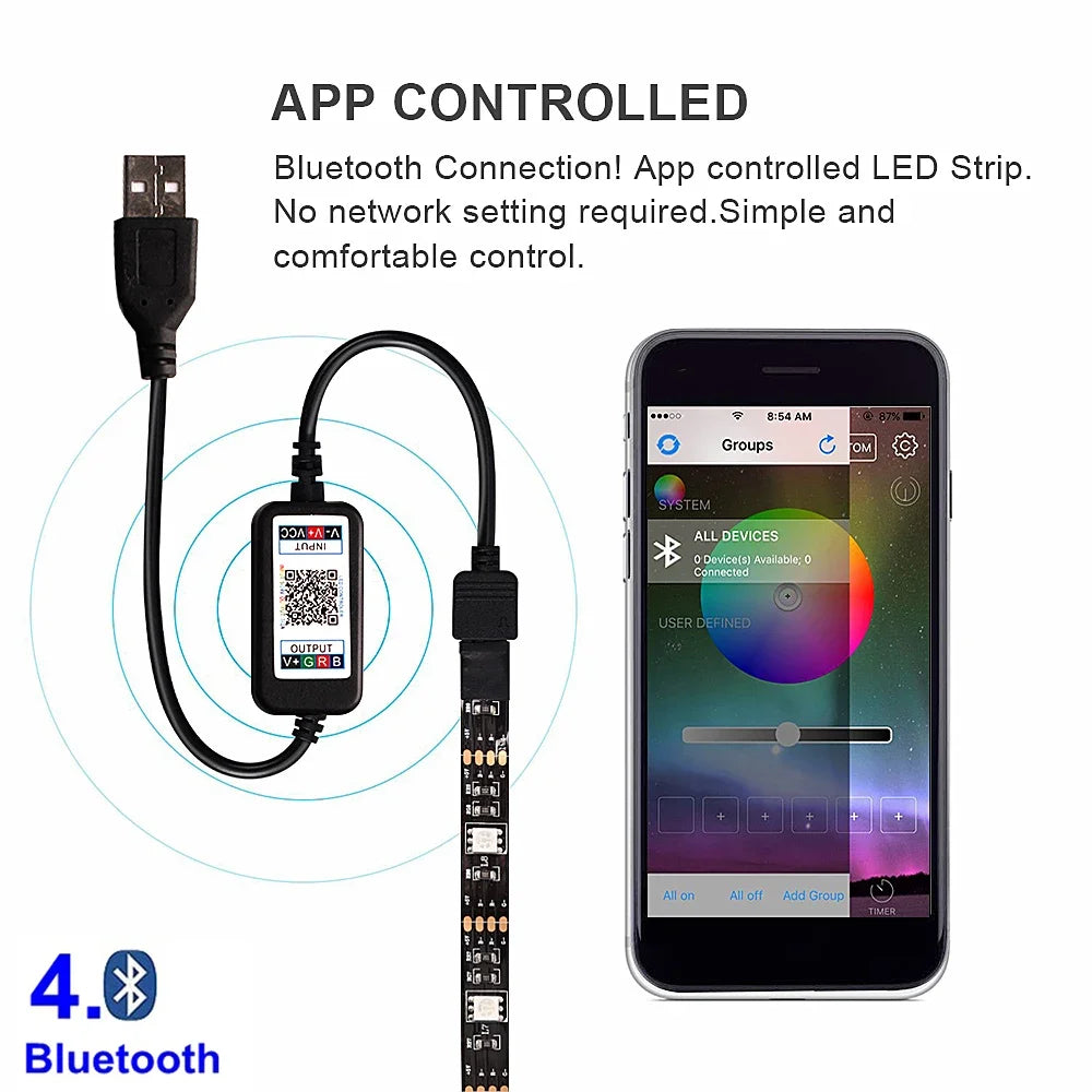 Bluetooth RGB TV Backlight – USB LED Strip with App Control & Music Sync