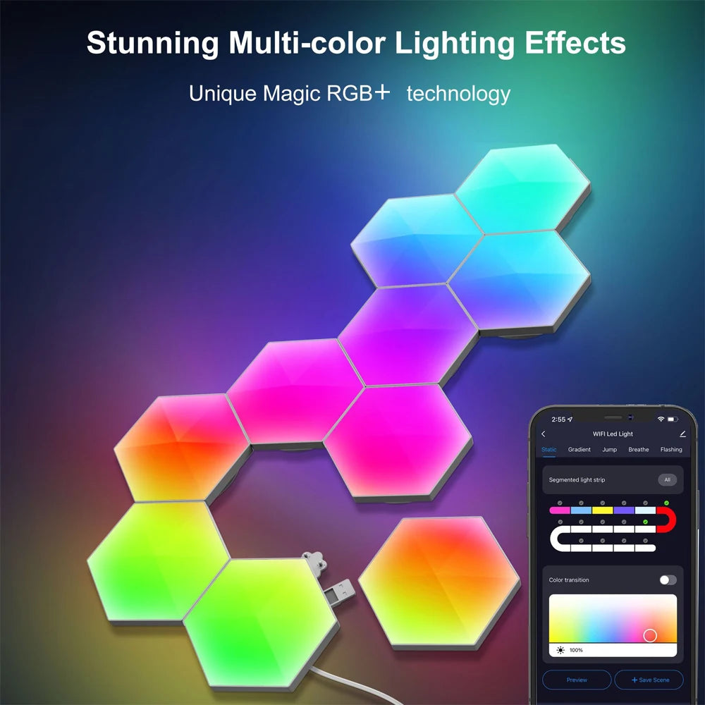 Smart Hexagon LED Wall Panels (6-Pack) – App & Voice Controlled Ambient Lighting
