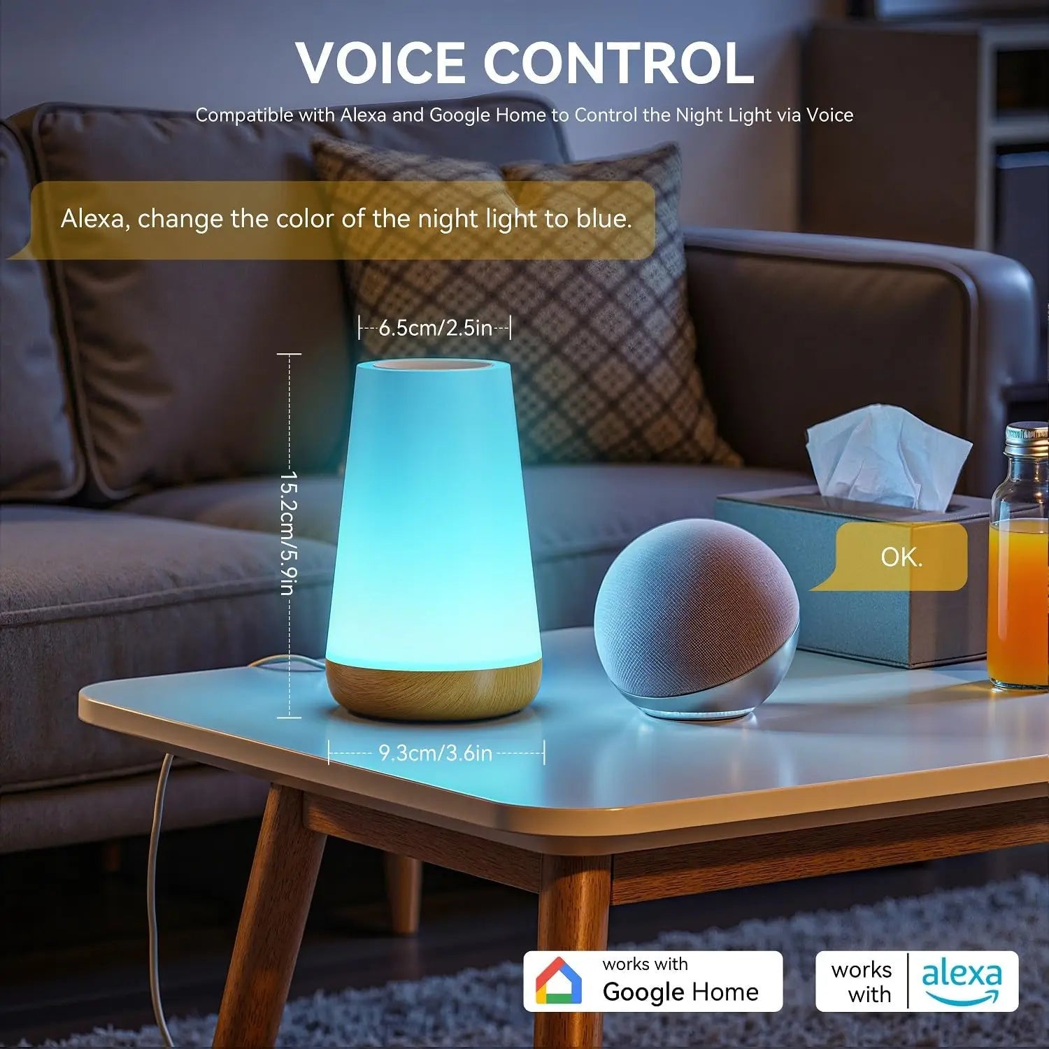 Smart WiFi Bedside Table Lamp – RGB & Warm White, Voice & App Controlled Ambient Light