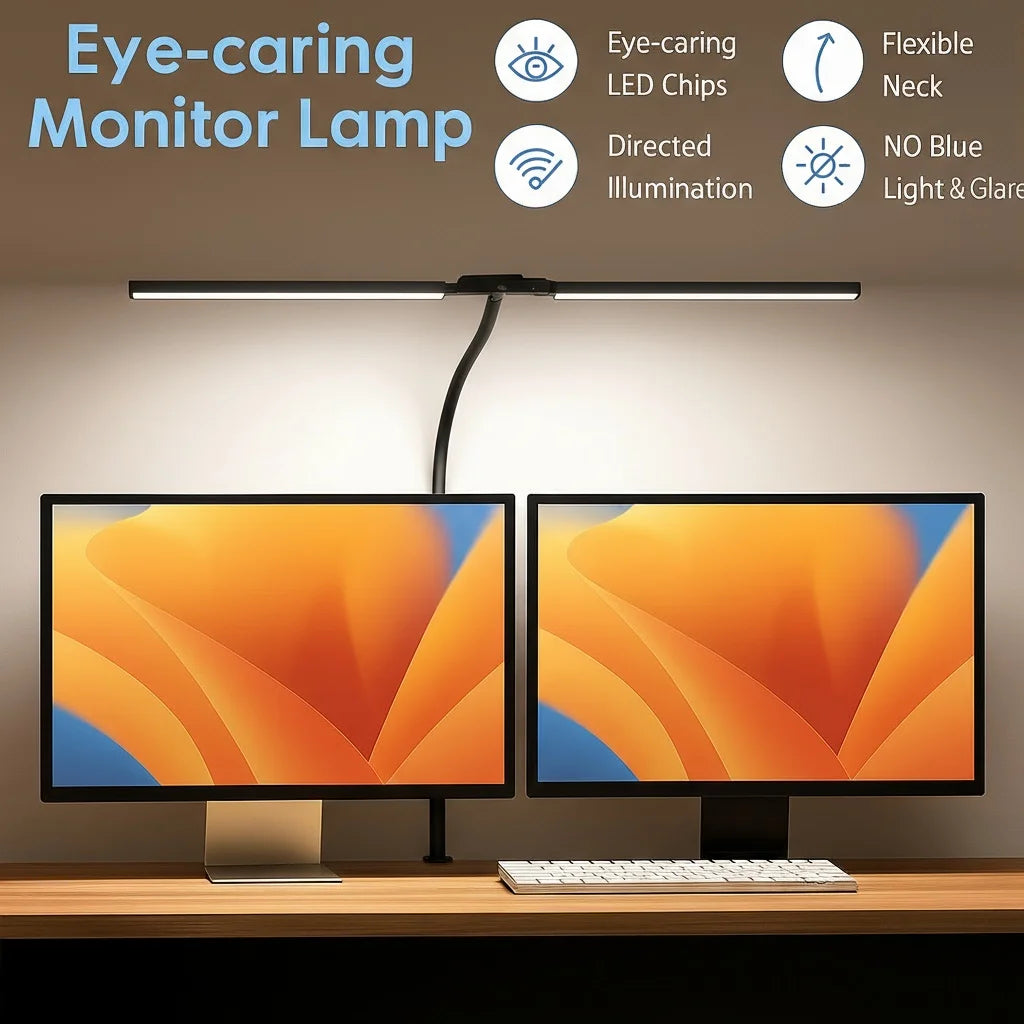Double-Head LED Desk Lamp – Dimmable Eye-Care Light with 3 Color Modes