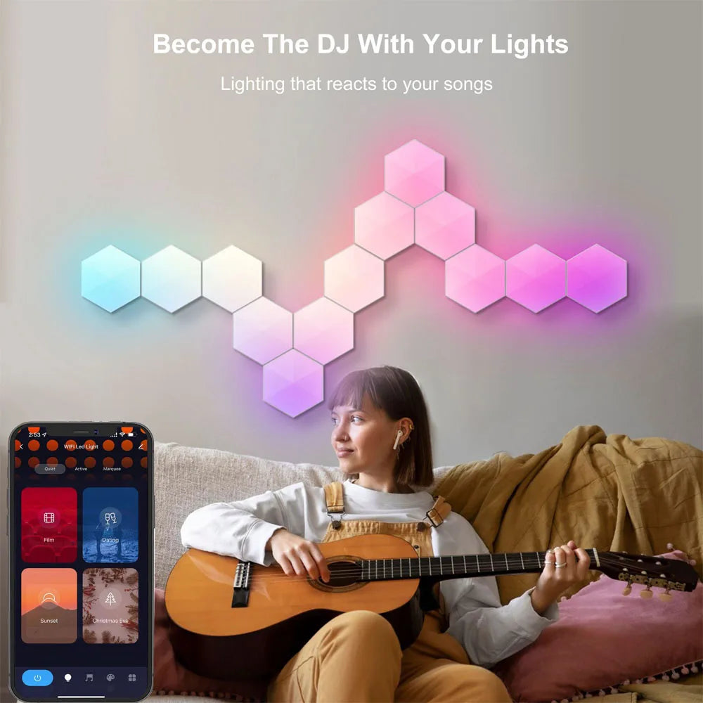 Smart Hexagon LED Wall Panels (6-Pack) – App & Voice Controlled Ambient Lighting