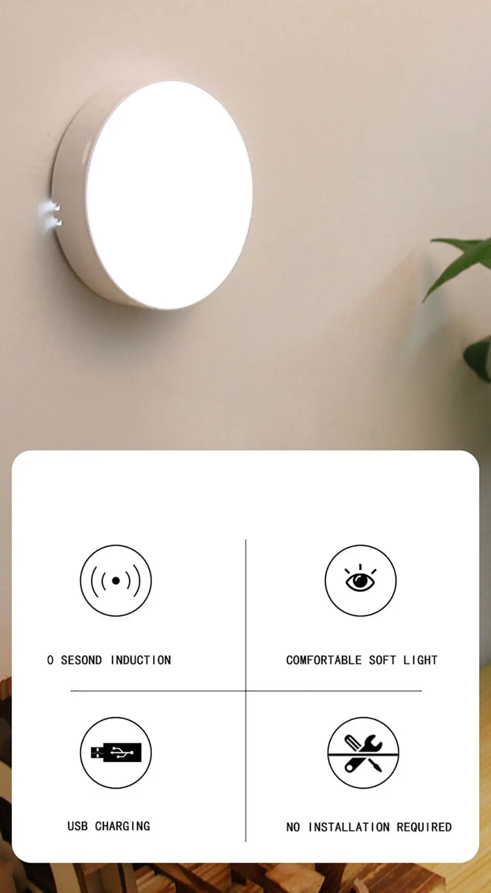 USB Rechargeable Motion Sensor Night Light – Automatic LED Light for Closets, Stairs & Hallways