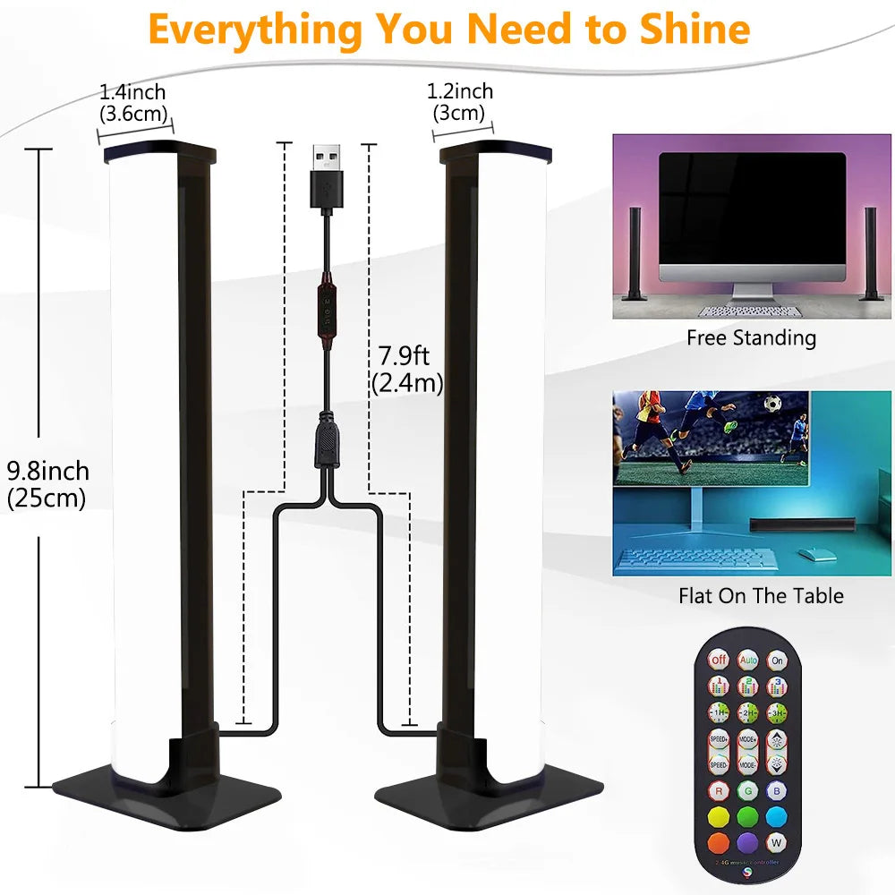 Smart RGB LED Light Bars (2-Pack) – Music Sync Ambient Backlights for TV, Gaming & Home Setup