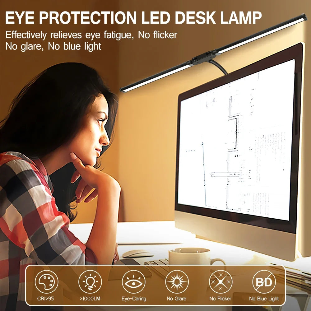 Double-Head LED Desk Lamp – Dimmable Eye-Care Light with 3 Color Modes