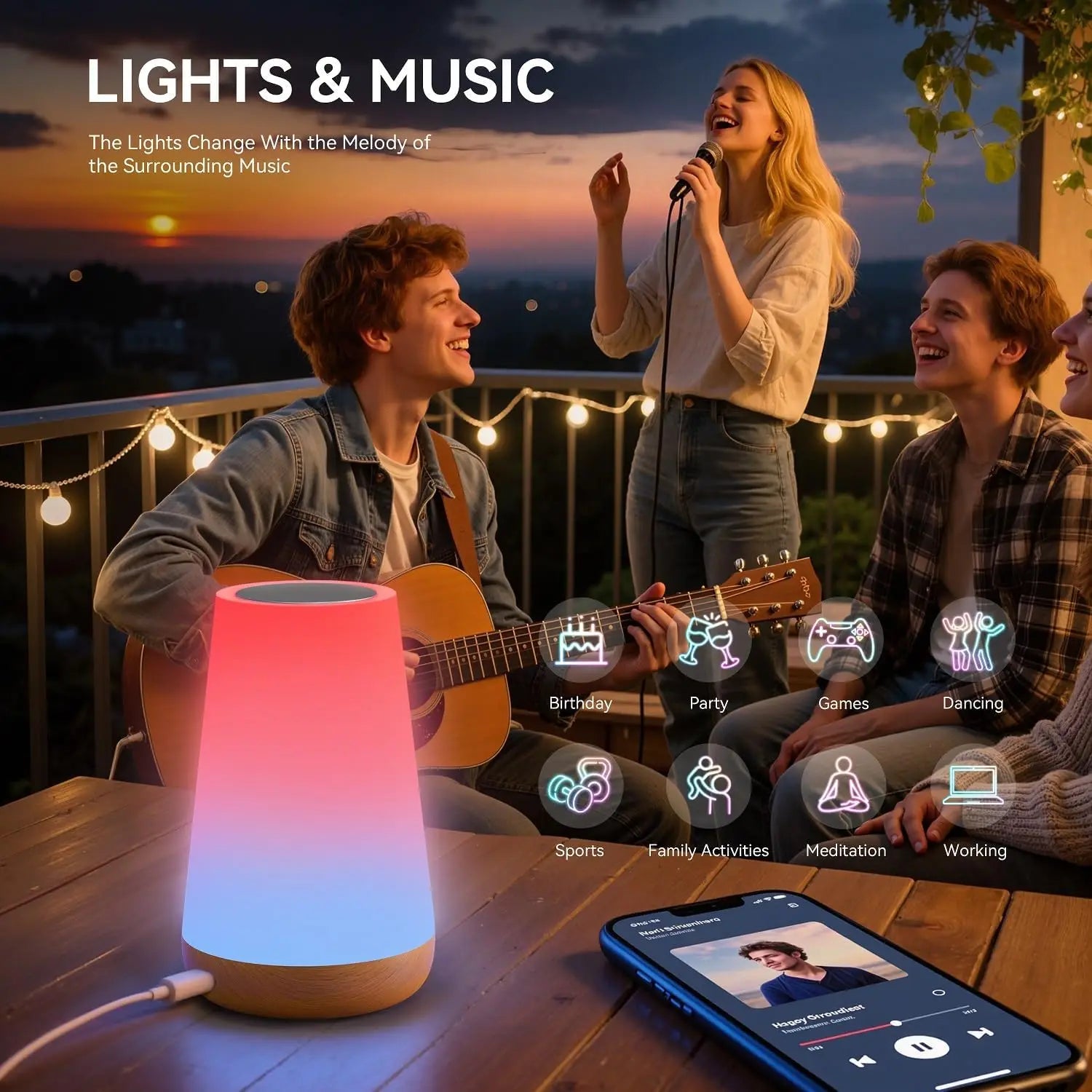 Smart WiFi Bedside Table Lamp – RGB & Warm White, Voice & App Controlled Ambient Light