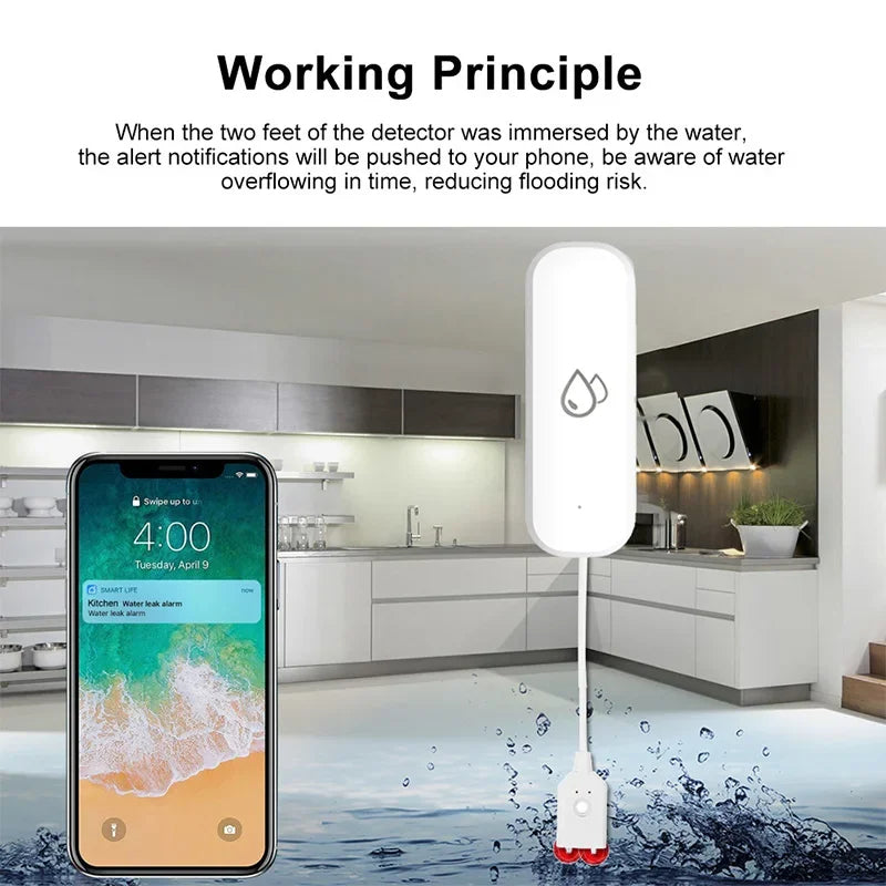 WiFi Smart Water Leak Sensor – Real-Time Flood Alert (Tuya & Smart Life Compatible)
