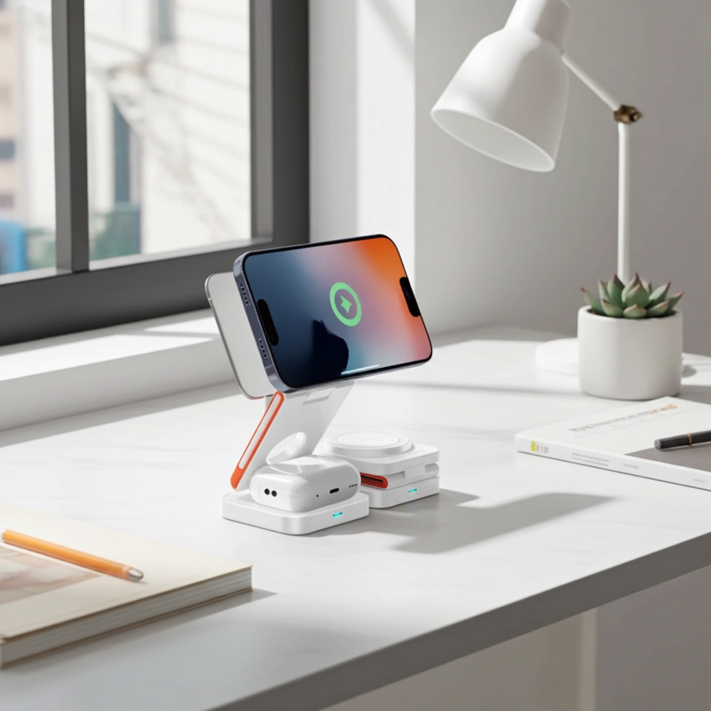 Foldable 3-in-1 Magnetic Wireless Charger – Fast Charging Stand for iPhone, Apple Watch & AirPods
